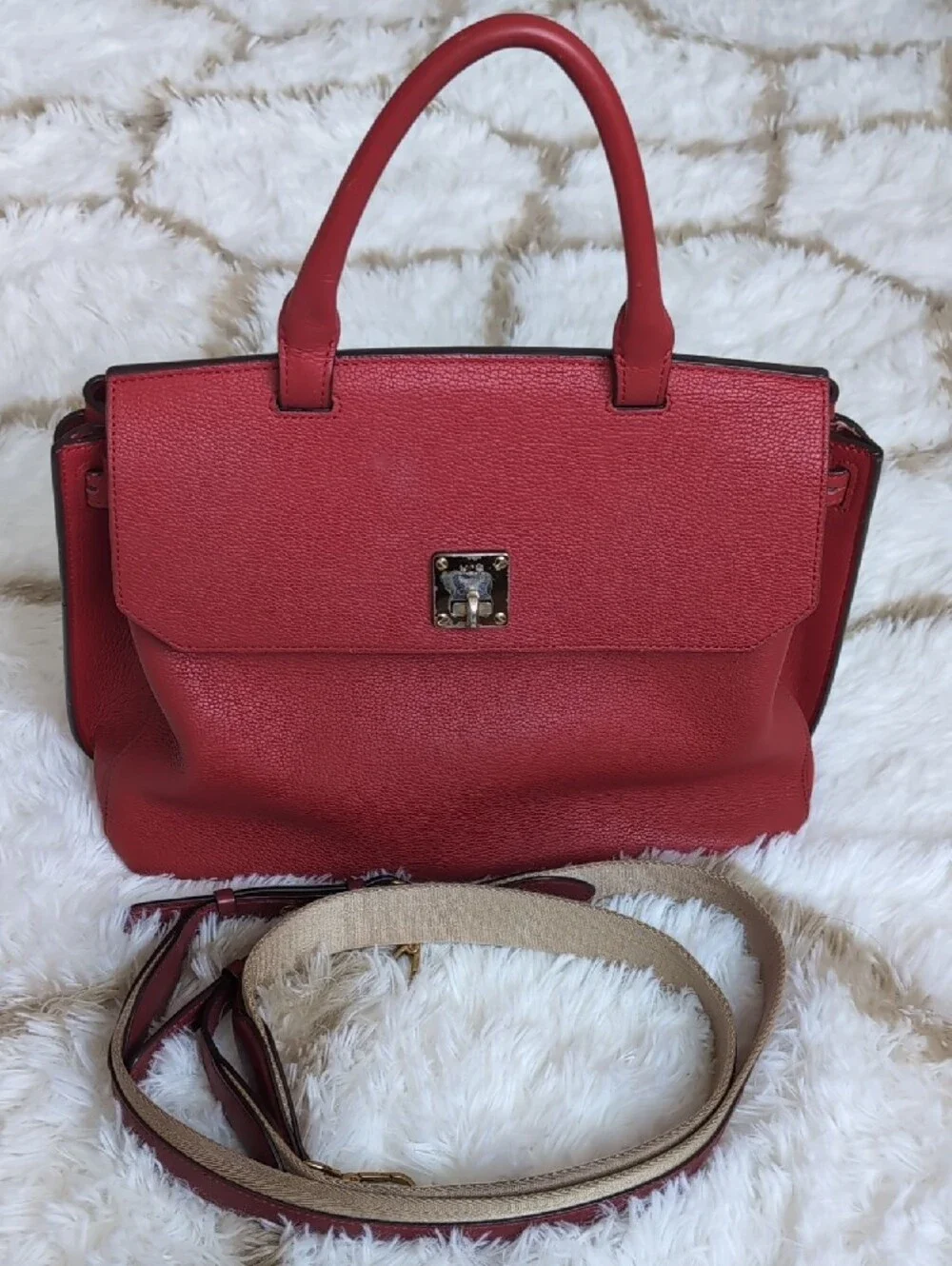 MCM Authentic Red Leather Fontanellas Park Ave Milla Convertible Backpack